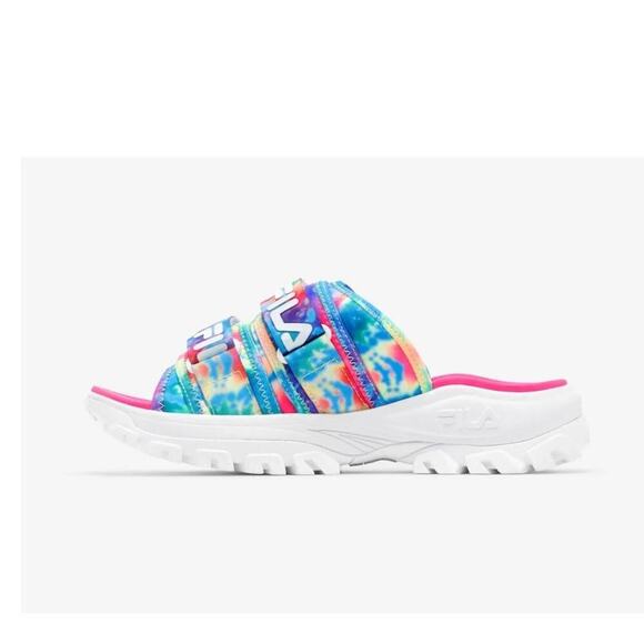 Fila Sport Pink Multicolor Tie Dye Slide Sandals Womens Size 11 Outdoor Shoes - Picture 2 of 15